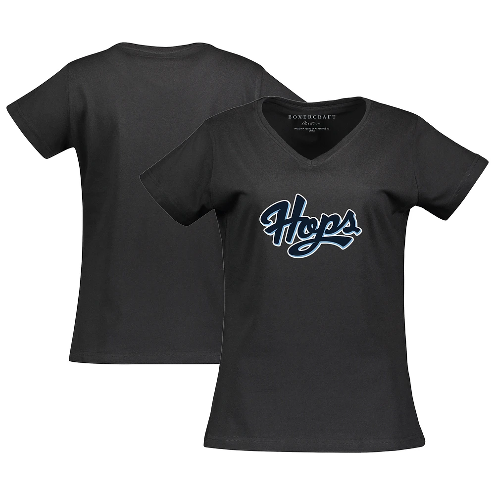 Women's Black Hillsboro Hops Essential V-Neck T-Shirt