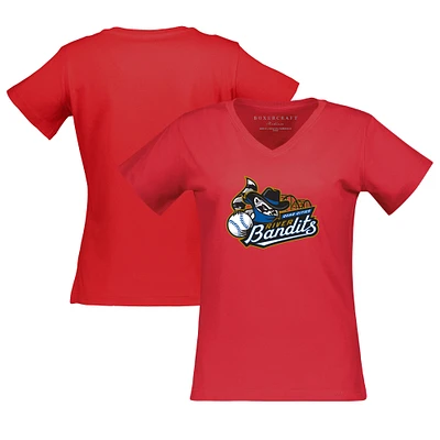 Women's Red Quad Cities River Bandits Essential V-Neck T-Shirt