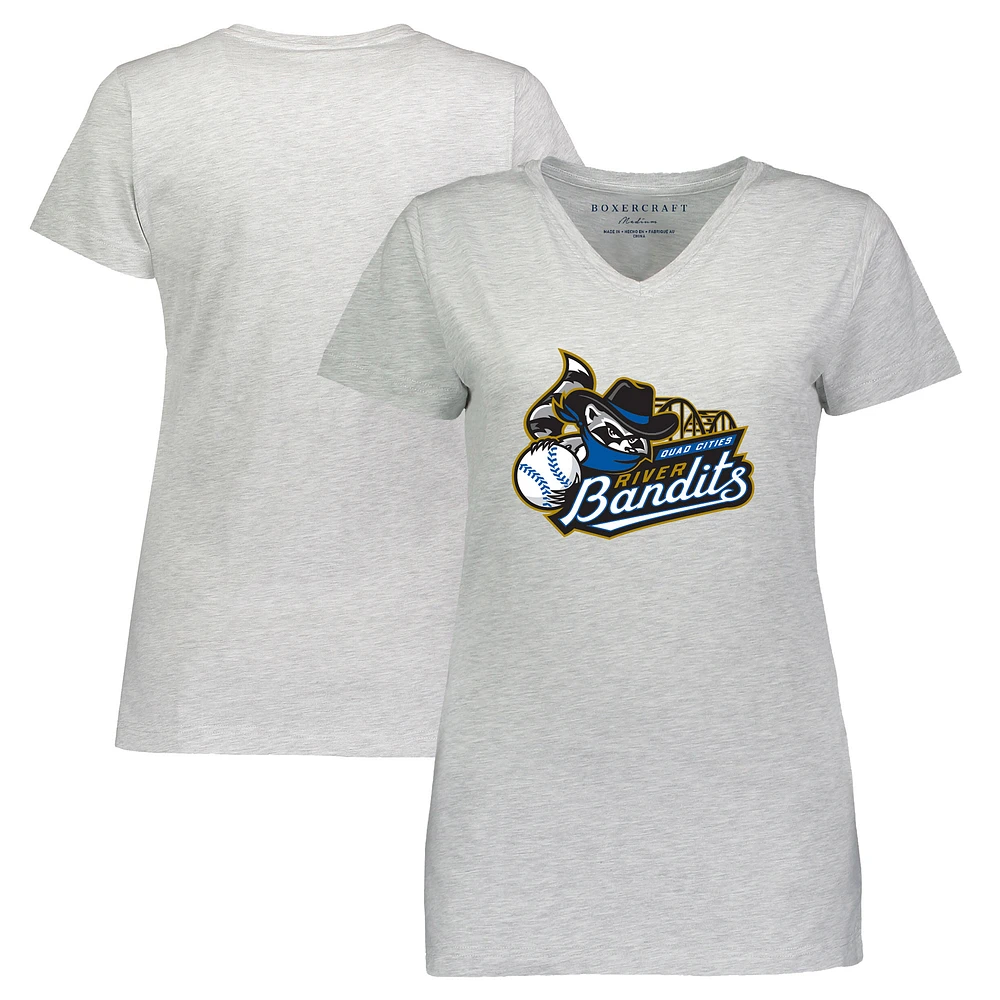 Women's Heather Gray Quad Cities River Bandits Essential V-Neck T-Shirt