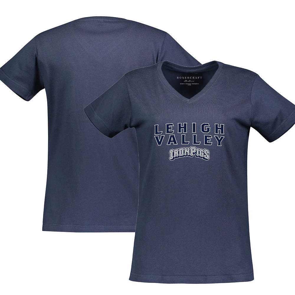 Women's Navy Lehigh Valley IronPigs Essential V-Neck T-Shirt