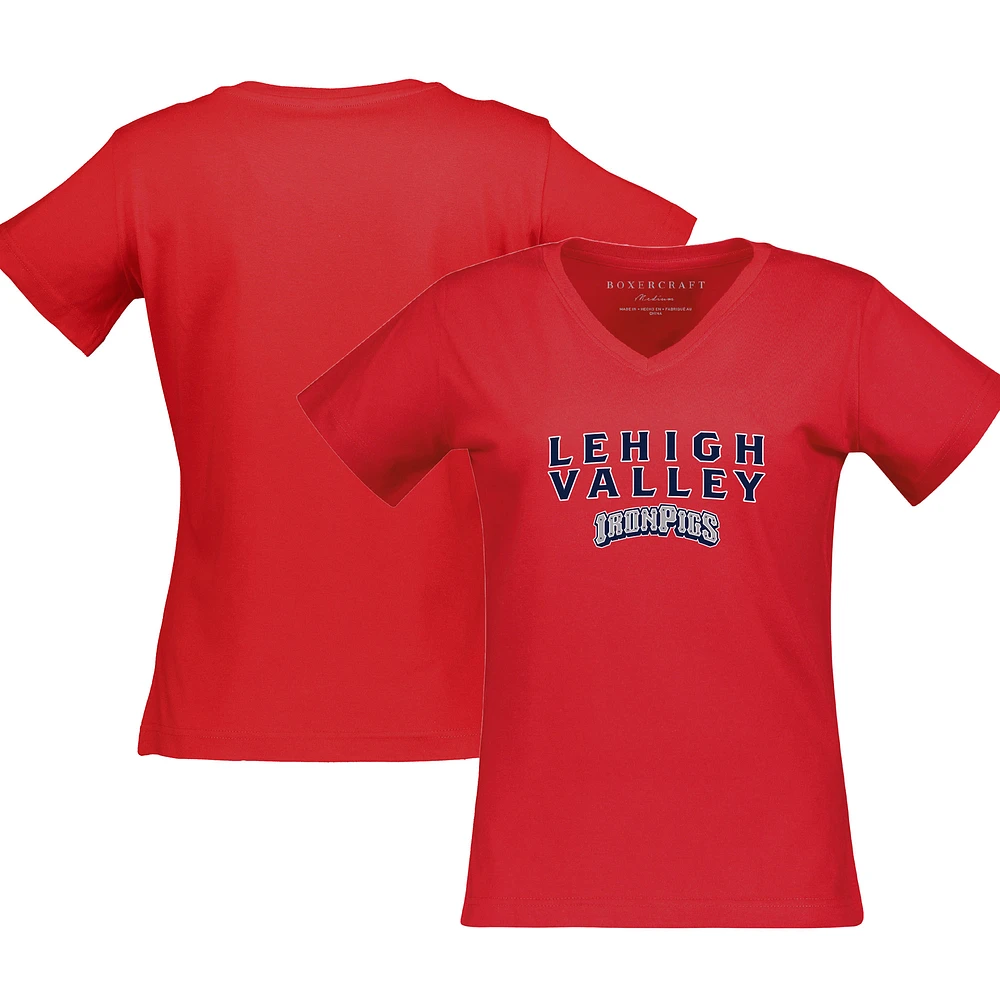 Women's Red Lehigh Valley IronPigs Essential V-Neck T-Shirt