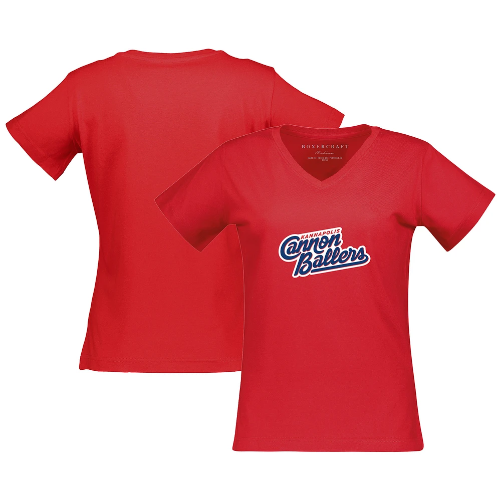 Women's Red Kannapolis Cannon Ballers Essential V-Neck T-Shirt