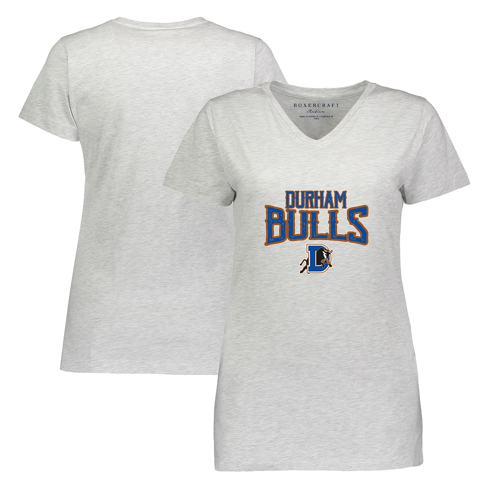 Women's Heather Gray Durham Bulls Essential V-Neck T-Shirt