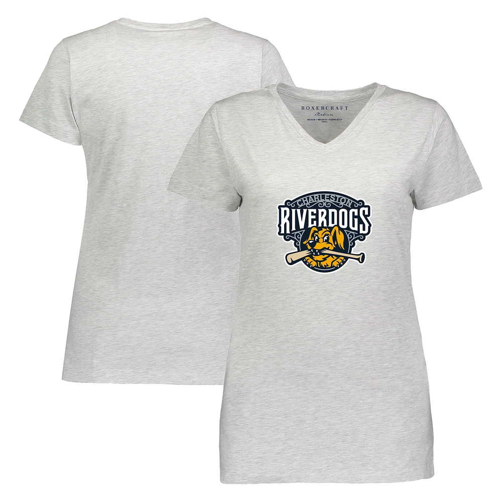 Women's Heather Gray Charleston RiverDogs Essential V-Neck T-Shirt