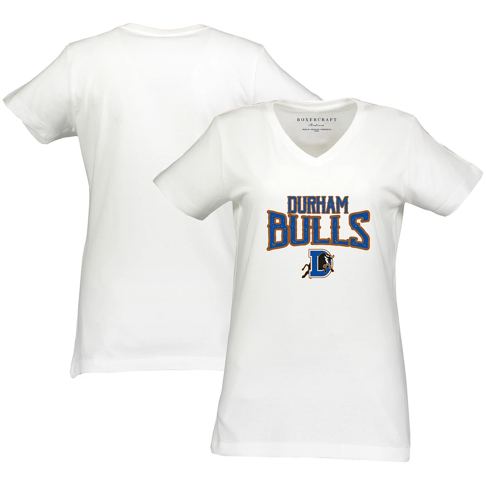 Women's White Durham Bulls Essential V-Neck T-Shirt