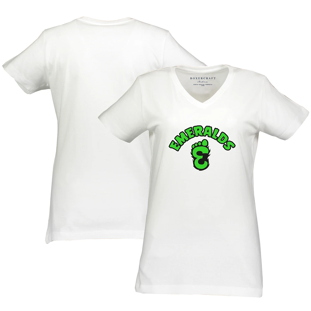 Women's White Eugene Emeralds Essential V-Neck T-Shirt