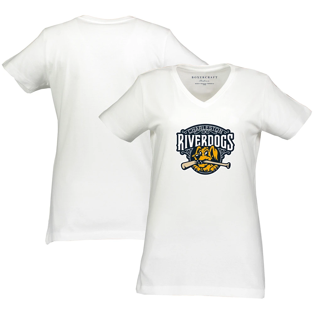 Women's White Charleston RiverDogs Essential V-Neck T-Shirt