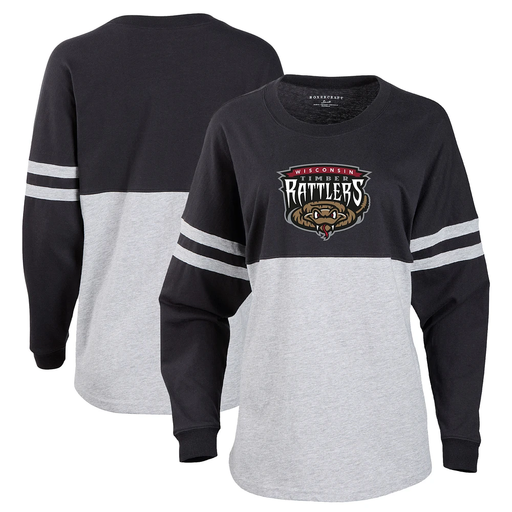 Women's Black Wisconsin Timber Rattlers Retro Jersey Long Sleeve Pom T-Shirt