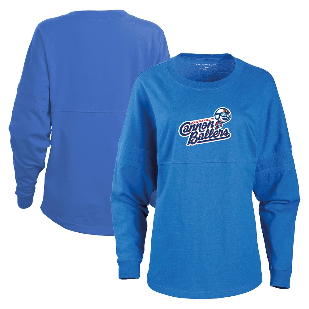 Women's Blue Kannapolis Cannon Ballers Retro Jersey Long Sleeve Pom T-Shirt