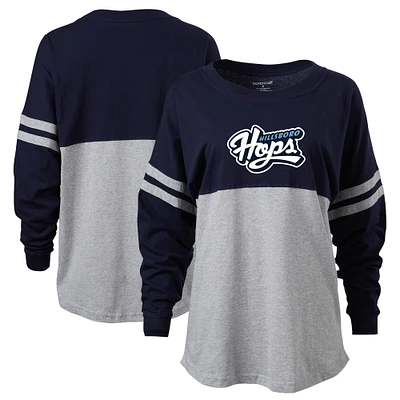 Women's Navy Hillsboro Hops Retro Jersey Long Sleeve Pom T-Shirt