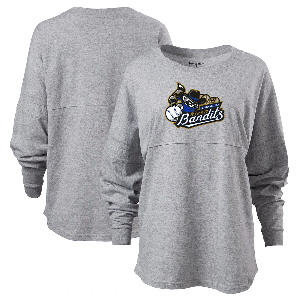 Women's Heather Gray Quad Cities River Bandits Retro Jersey Long Sleeve Pom T-Shirt