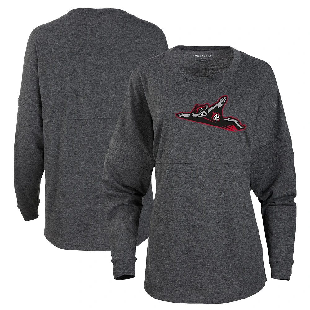 Women's Charcoal Richmond Flying Squirrels Retro Jersey Long Sleeve Pom T-Shirt