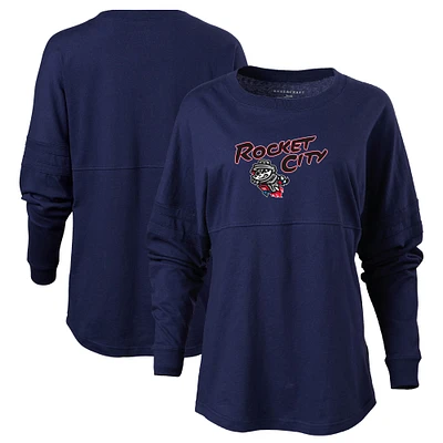 Women's Navy Rocket City Trash Pandas Retro Jersey Long Sleeve Pom T-Shirt