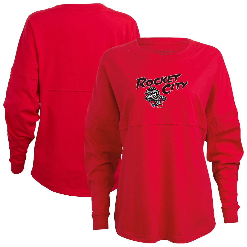 Women's Red Rocket City Trash Pandas Retro Jersey Long Sleeve Pom T-Shirt