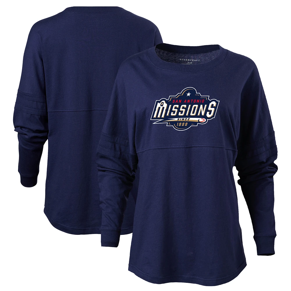 Women's Navy San Antonio Missions Retro Jersey Long Sleeve Pom T-Shirt