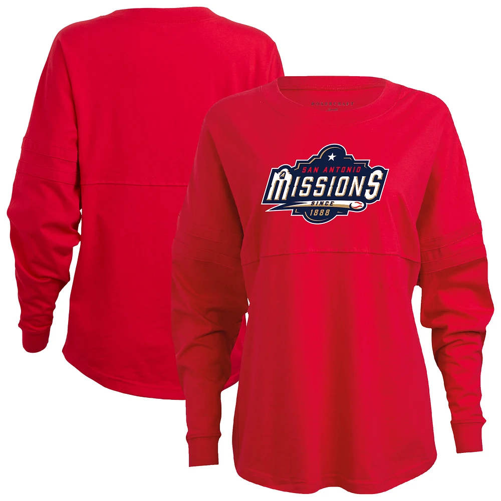Women's Red San Antonio Missions Retro Jersey Long Sleeve Pom T-Shirt