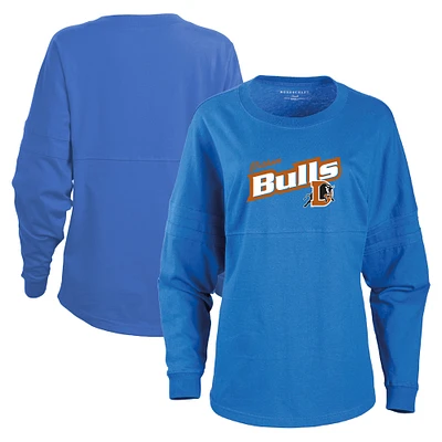 Women's Blue Durham Bulls Retro Jersey Long Sleeve Pom T-Shirt