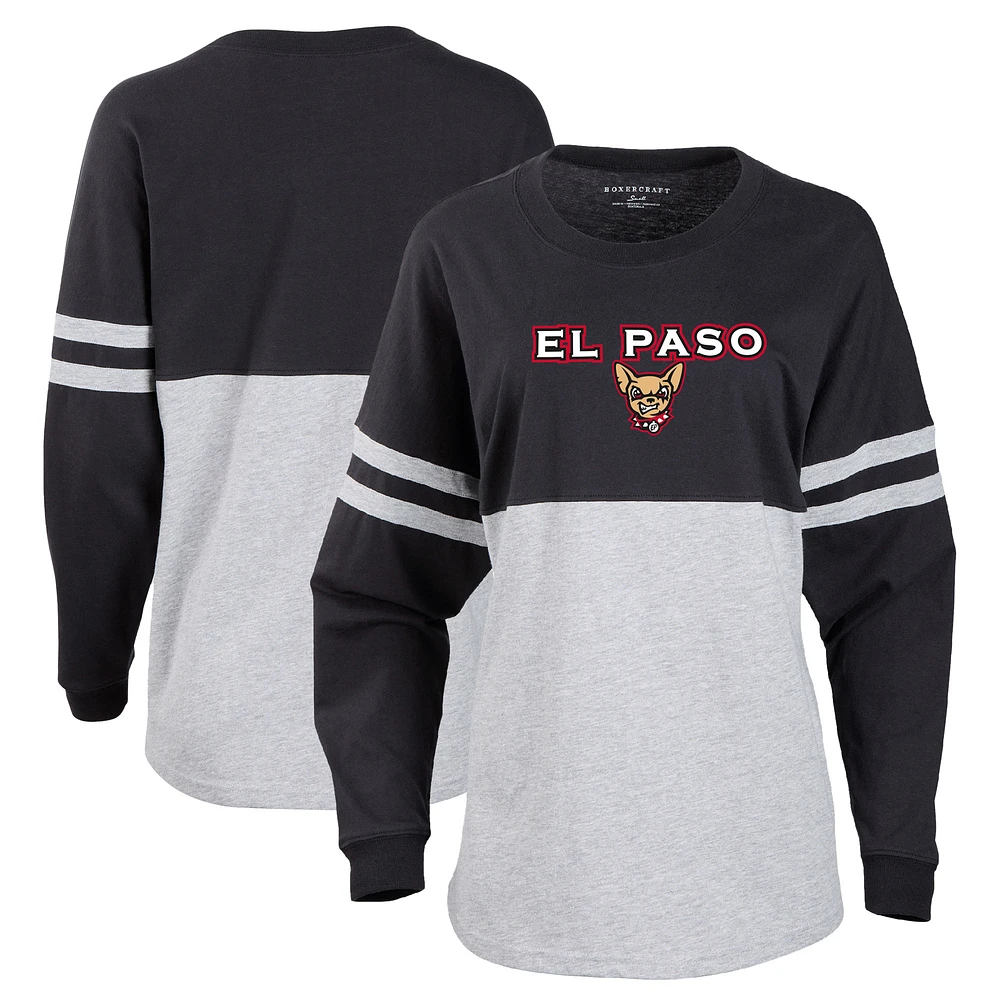 Women's Black El Paso Chihuahuas Retro Jersey Long Sleeve Pom T-Shirt
