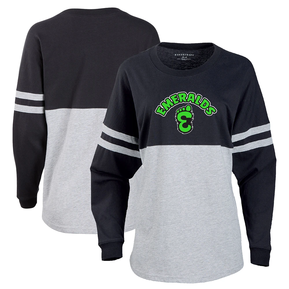 Women's Black Eugene Emeralds Retro Jersey Long Sleeve Pom T-Shirt