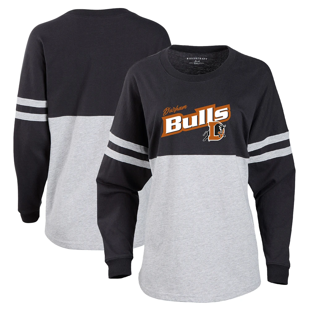 Women's Black Durham Bulls Retro Jersey Long Sleeve Pom T-Shirt