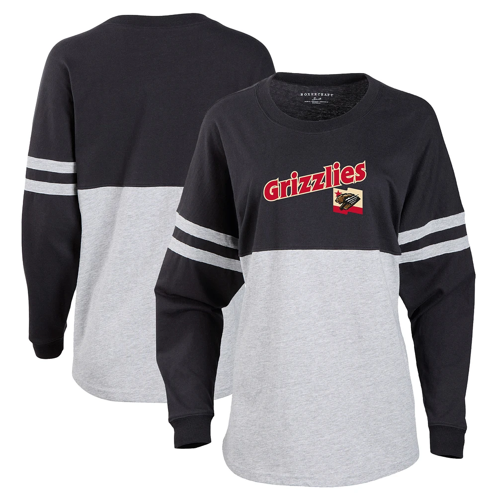 Women's Black Fresno Grizzlies Retro Jersey Long Sleeve Pom T-Shirt