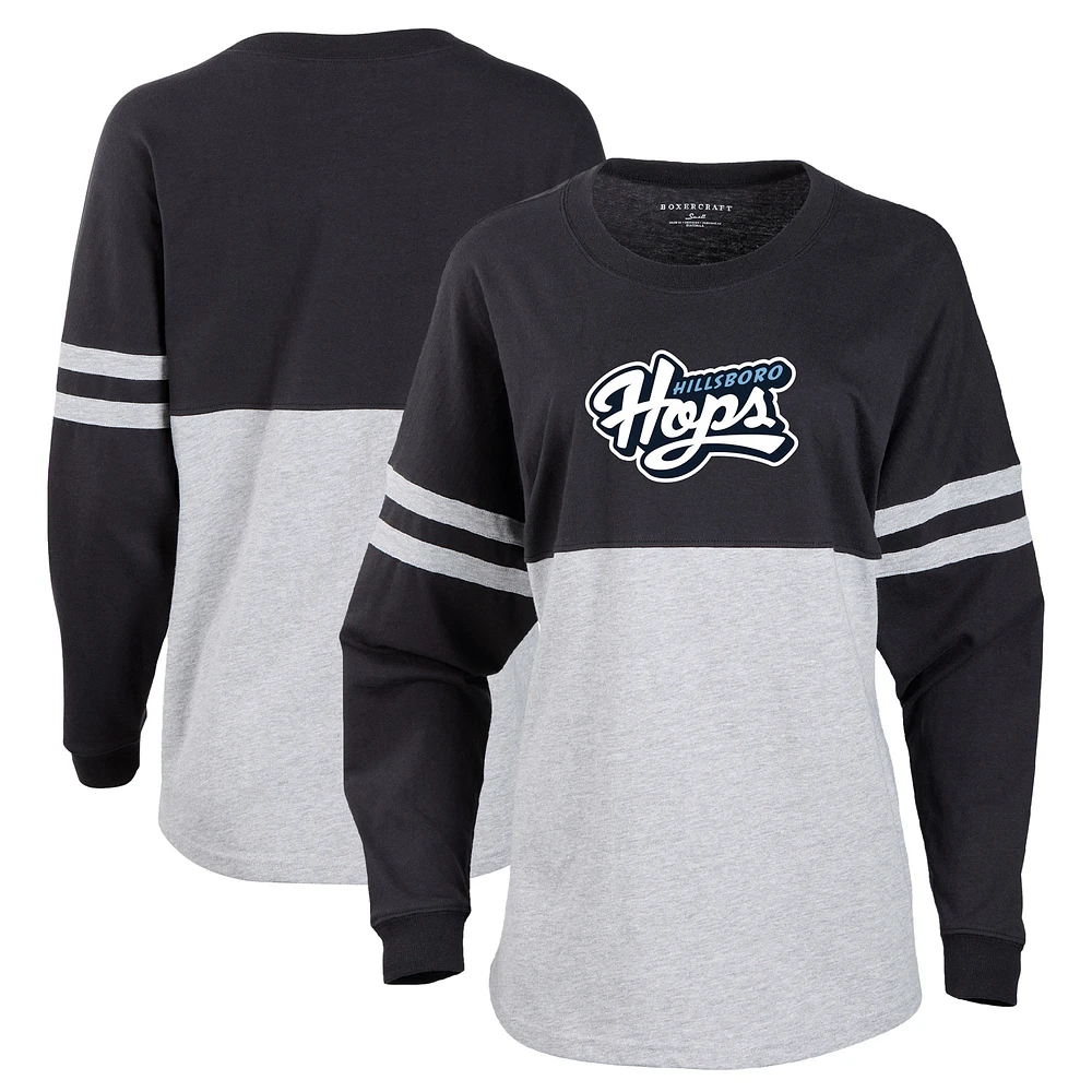 Women's Black Hillsboro Hops Retro Jersey Long Sleeve Pom T-Shirt