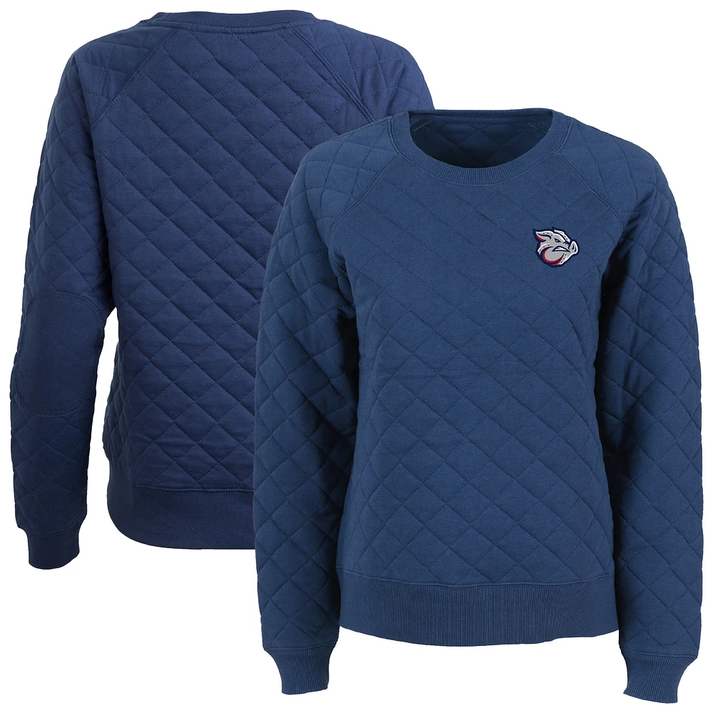 Women's Navy Lehigh Valley IronPigs Quilted Raglan Pullover Sweatshirt