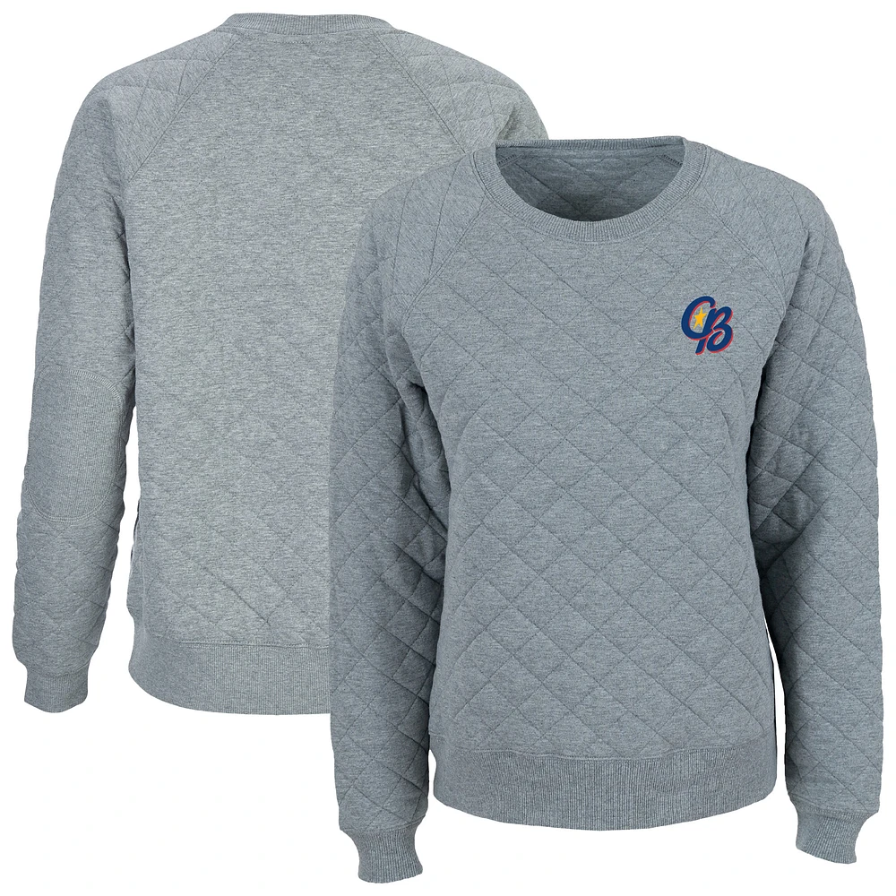 Women's Heather Gray Kannapolis Cannon Ballers Quilted Raglan Pullover Sweatshirt