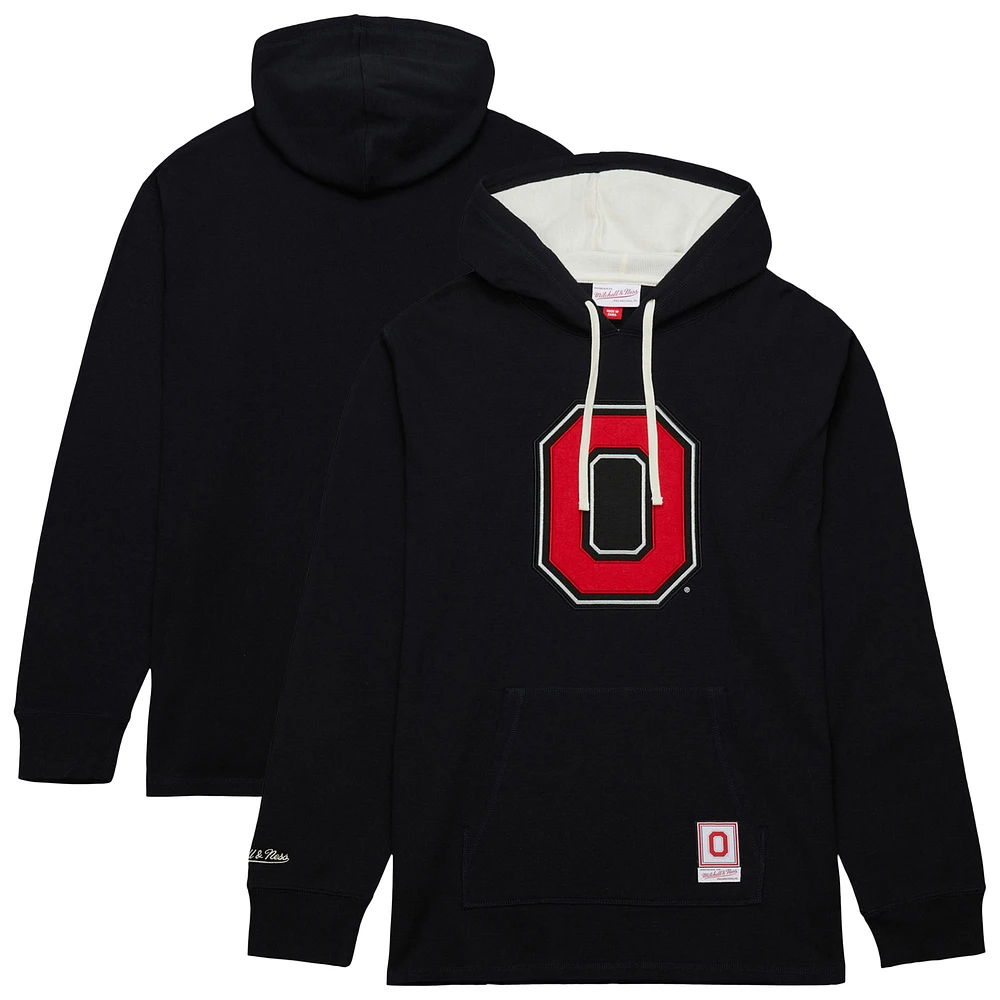 Men's Mitchell & Ness Black Ohio State Buckeyes Lightweight Thermal Pullover Hoodie