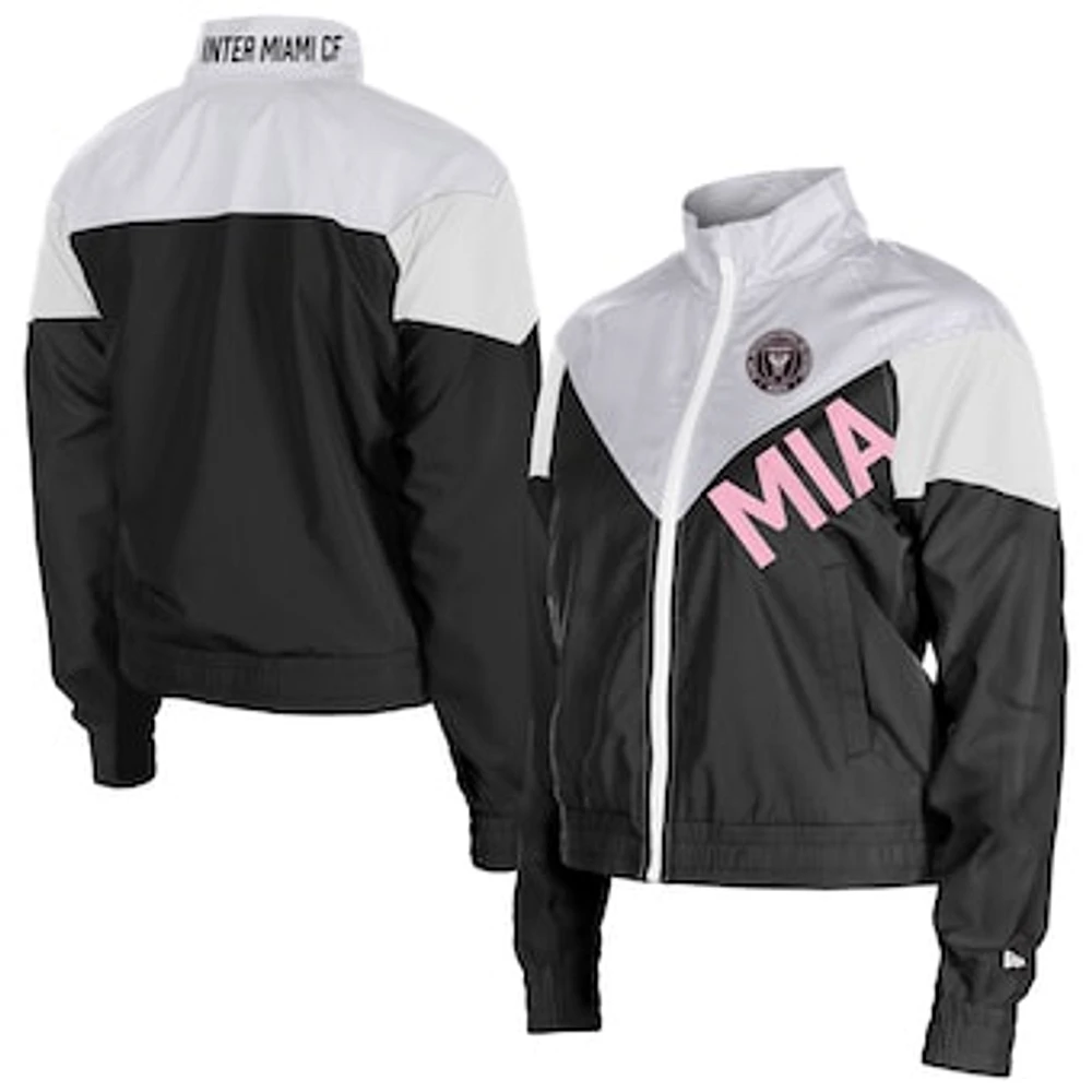 Women's 5th & Ocean by New Era Black Inter Miami CF Leisure Cropped Full-Zip Windbreaker Jacket