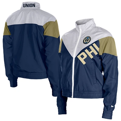 Women's 5th & Ocean by New Era Navy Philadelphia Union Leisure Cropped Full-Zip Windbreaker Jacket