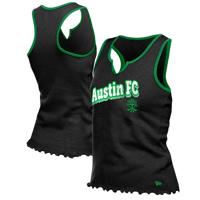 Women's New Era Black Austin FC Lettuce Hem Notch Neck Tri-Blend Tank Top
