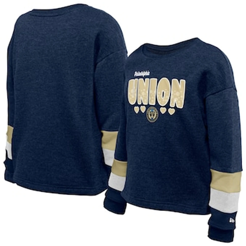 Youth Girls 5th & Ocean by New Era Navy Philadelphia Union High-Low Crewneck Sweatshirt