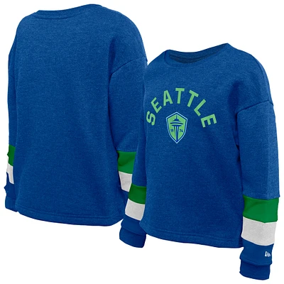 Youth Girls 5th & Ocean by New Era Blue Seattle Sounders FC High-Low Crewneck Sweatshirt