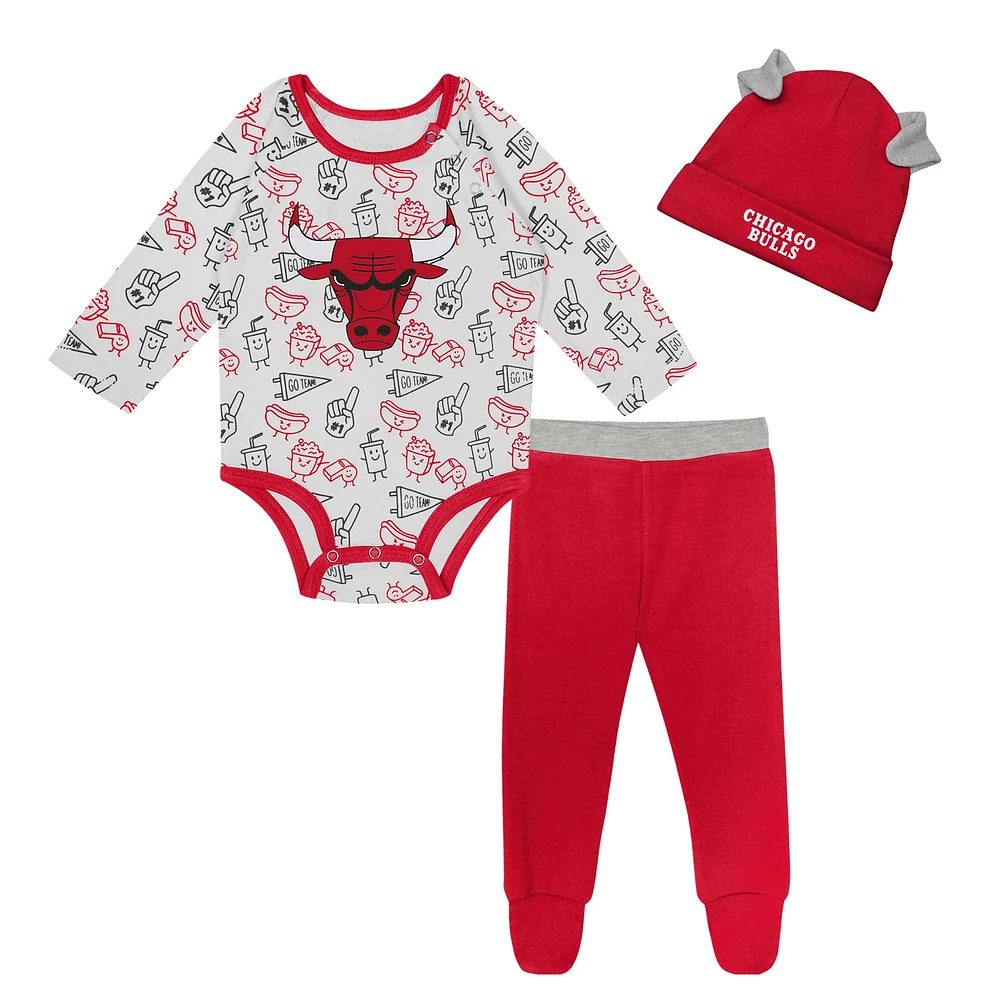 Newborn & Infant Chicago Bulls Little Champ Long Sleeve Bodysuit, Pants & Cuffed Knit Hat 3-Piece Set