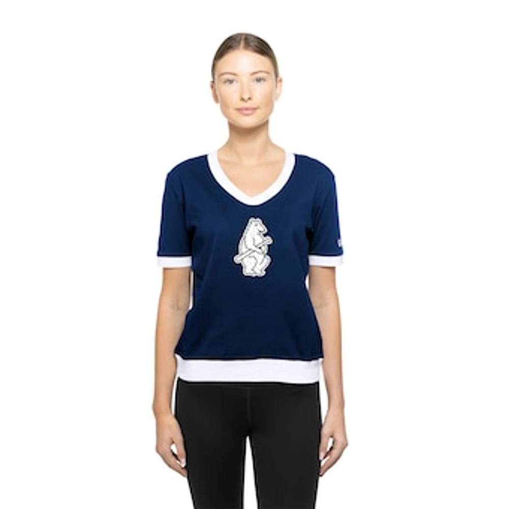 Women's New Era Navy Chicago Cubs Game Day Rhinestone V-Neck T-Shirt
