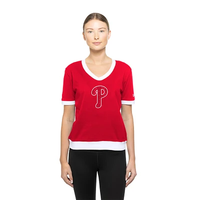 Women's New Era  Red Philadelphia Phillies Game Day Rhinestone V-Neck T-Shirt