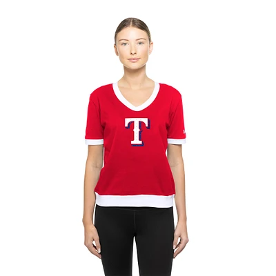Women's New Era Red Texas Rangers Game Day Rhinestone V-Neck T-Shirt
