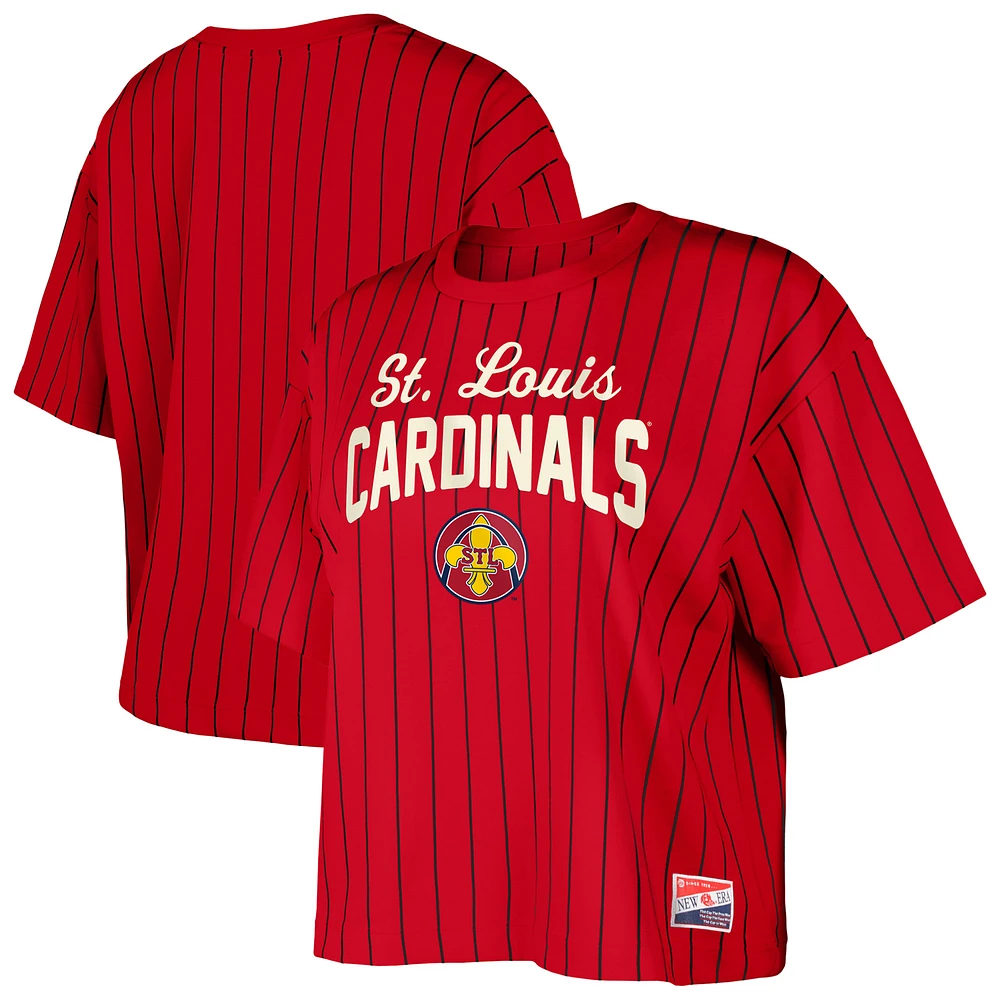 Women's New Era Red St. Louis Cardinals City Connect Multiplier Pinstripe Cropped T-Shirt
