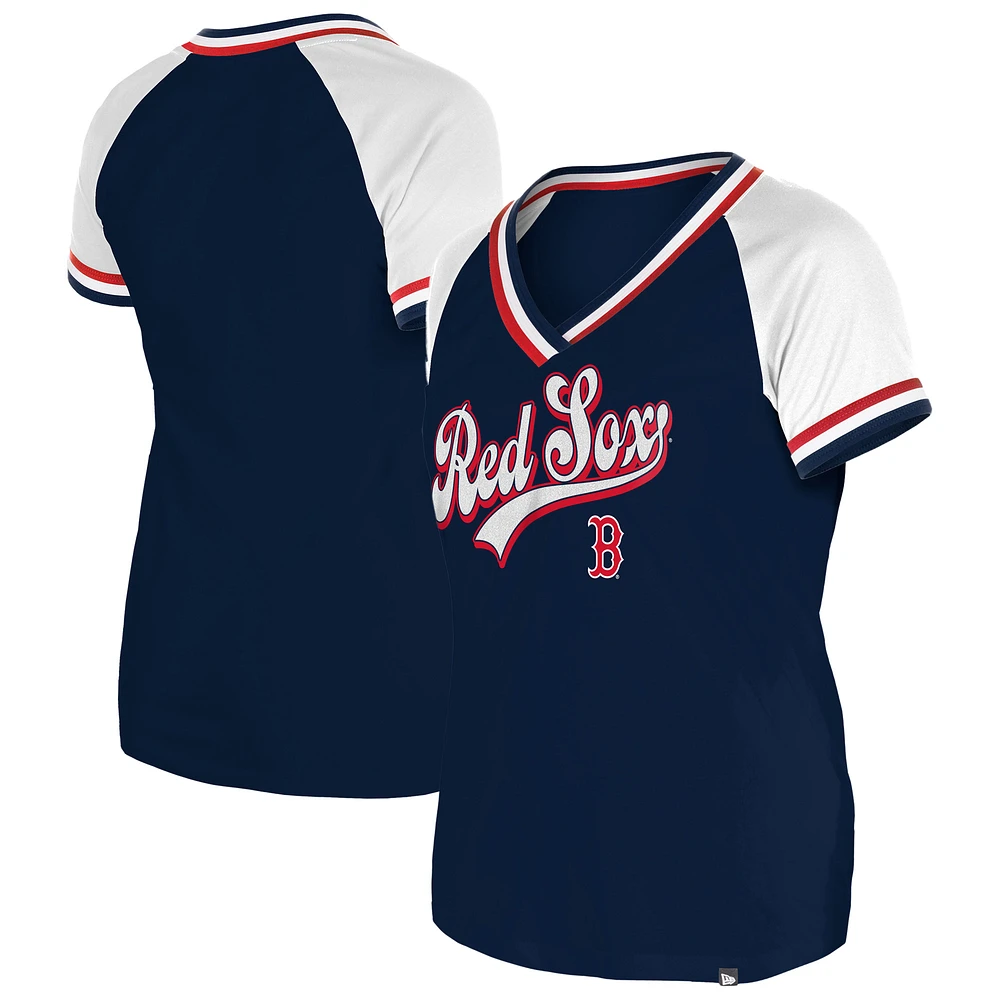 Women's New Era Navy Boston Red Sox Gameday Raglan V-Neck T-Shirt