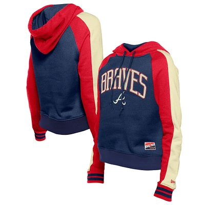 Women's New Era Navy Atlanta Braves Cooperstown Collection Cropped Raglan Pullover Hoodie
