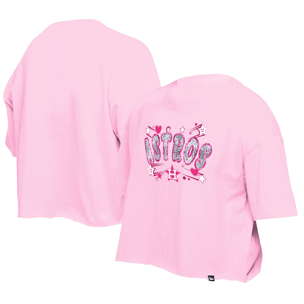 Girls Youth New Era Light Pink Houston Astros Flip Sequin Team T-Shirt