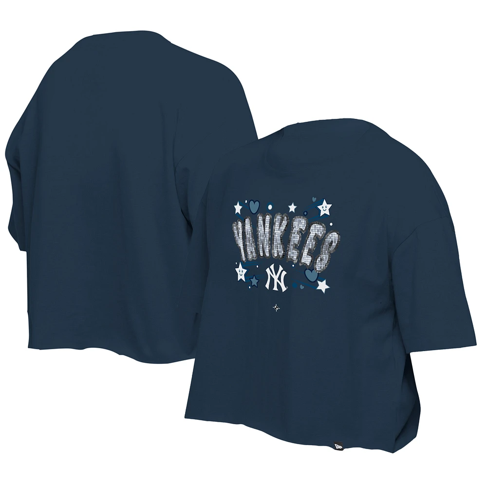 Girls Youth New Era Navy York Yankees Flip Sequin Team T-Shirt
