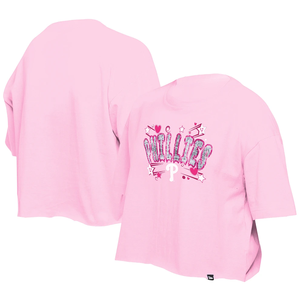 Girls Youth New Era Light Pink Philadelphia Phillies Flip Sequin Team T-Shirt
