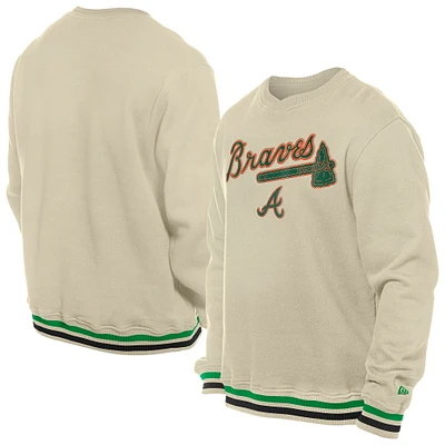 Men's New Era Cream Atlanta Braves St. Patrick's Day Twill Pullover Sweatshirt