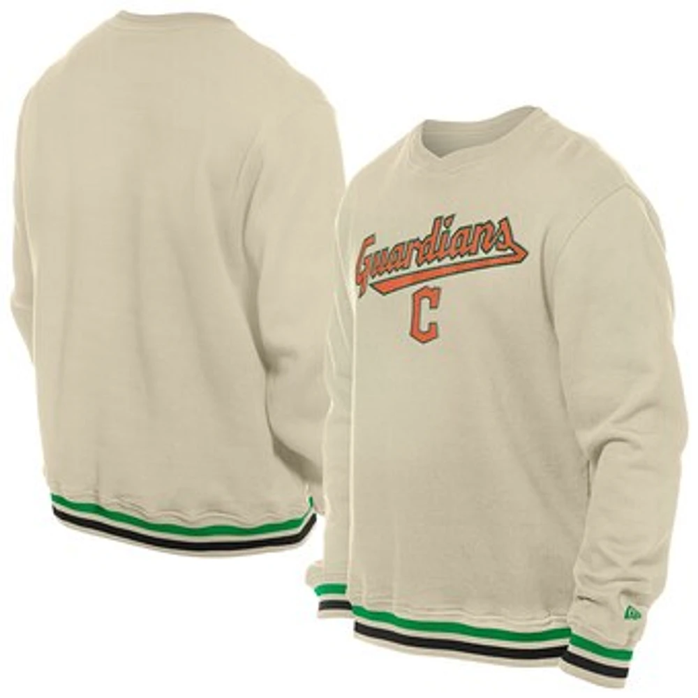 Men's New Era Cream Cleveland Guardians St. Patrick's Day Twill Pullover Sweatshirt