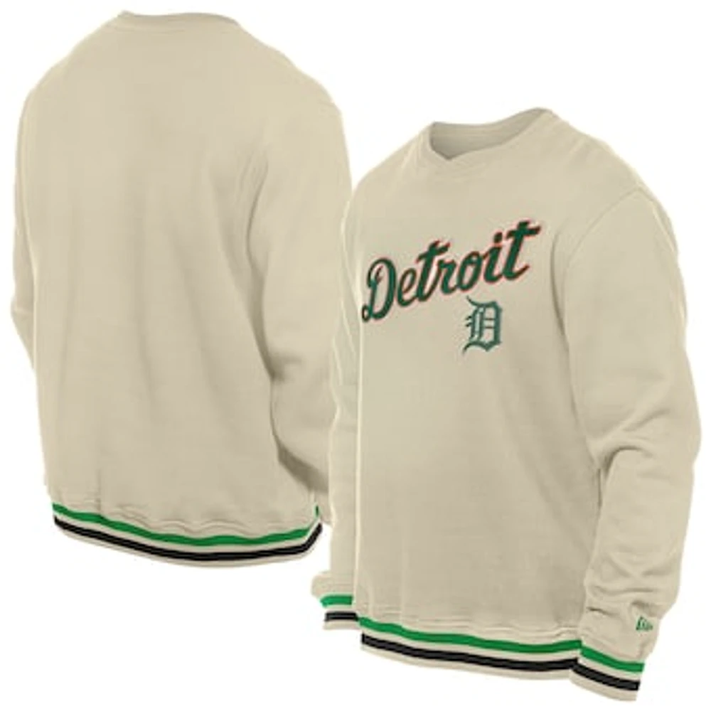 Men's New Era Cream Detroit Tigers St. Patrick's Day Twill Pullover Sweatshirt