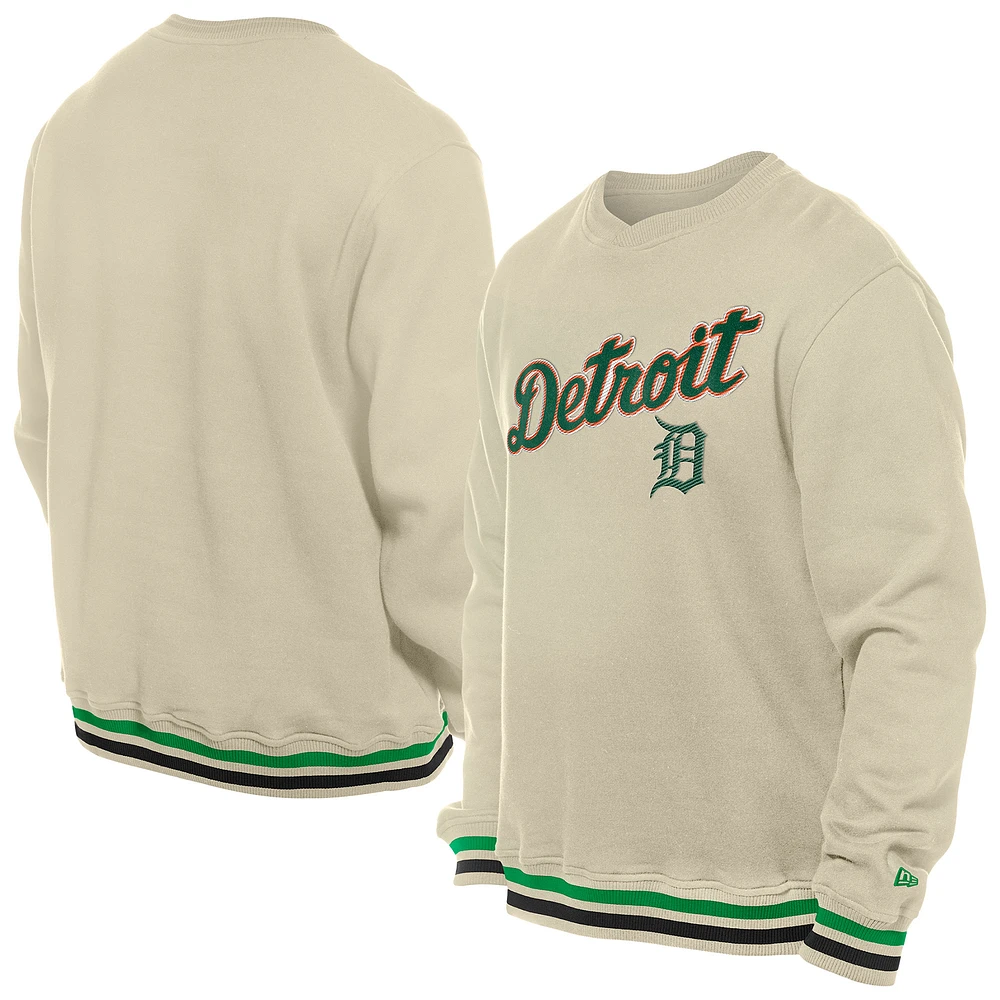 Men's New Era Cream Detroit Tigers St. Patrick's Day Twill Pullover Sweatshirt