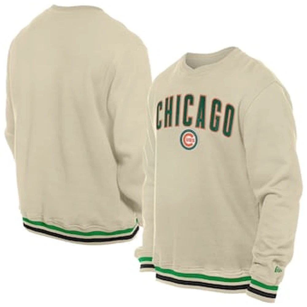 Men's New Era Cream Chicago Cubs St. Patrick's Day Twill Pullover Sweatshirt