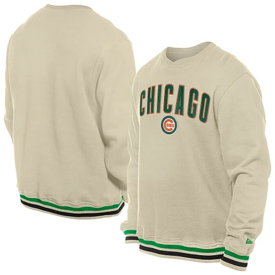 Men's New Era Cream Chicago Cubs St. Patrick's Day Twill Pullover Sweatshirt